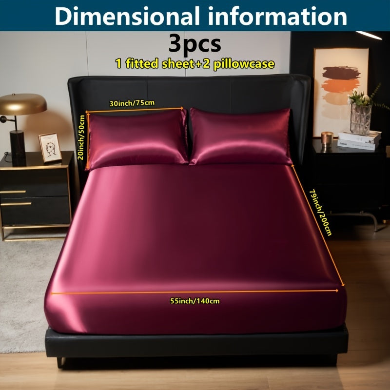 Роскошный сатиновый комплект простыней и наволочек однотонного цвета для кровати