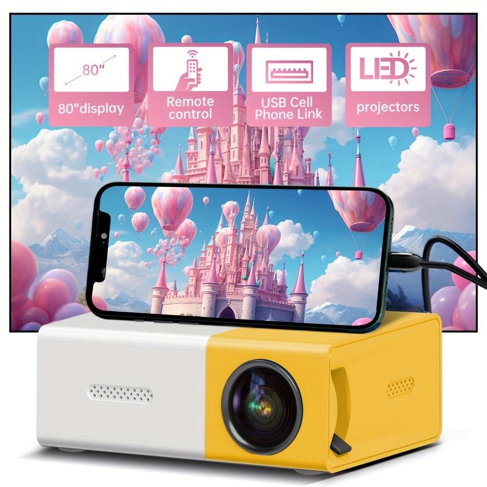 Portable Mini Projector for Indoor Movies TV Gaming with USB AV HDMI