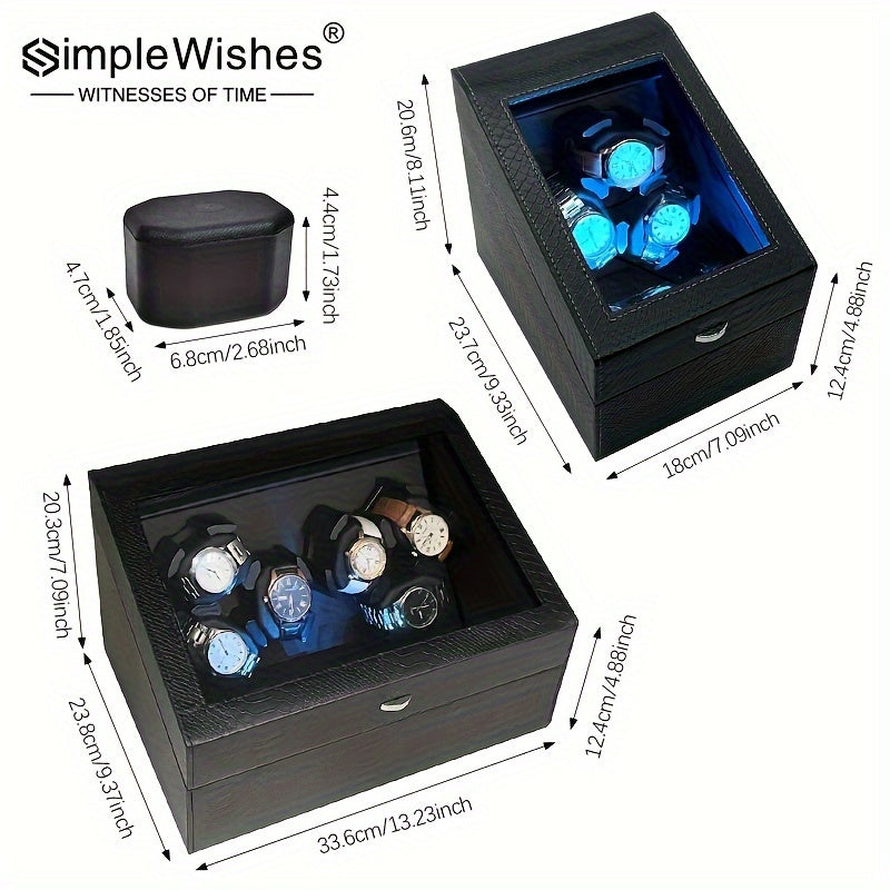 Avtomatik soatlar uchun 3/6 joyli, LED orqa yoritish va yumshoq yostiqchali hashamatli soat aylantiruvchi.