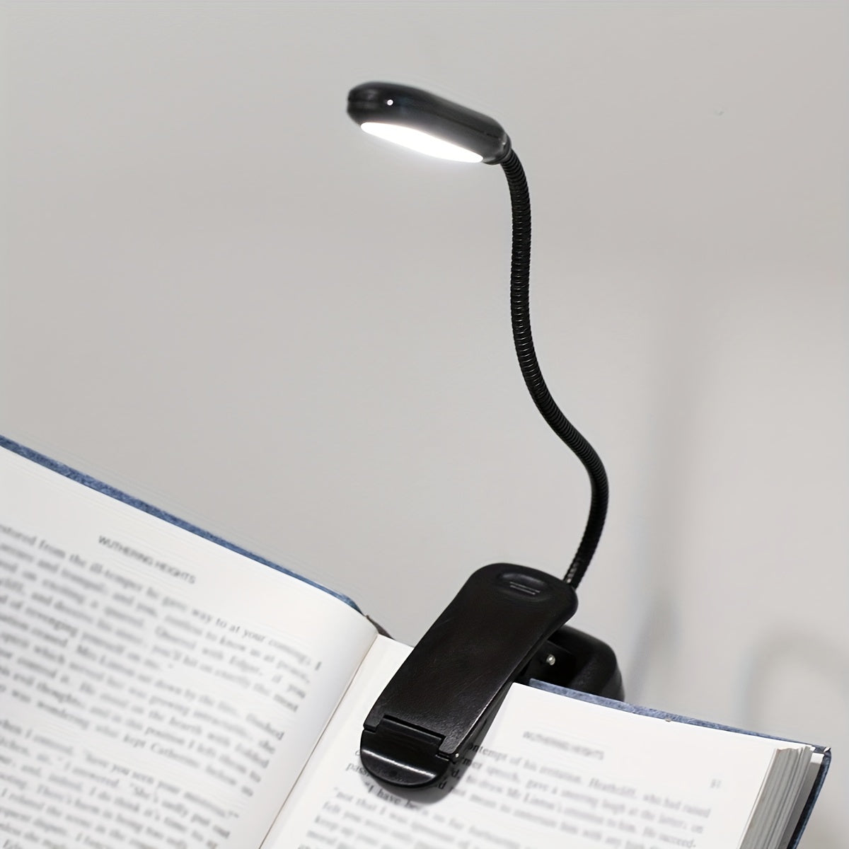 White LED Book Light with Adjustable Arm and Clip for Reading at Night