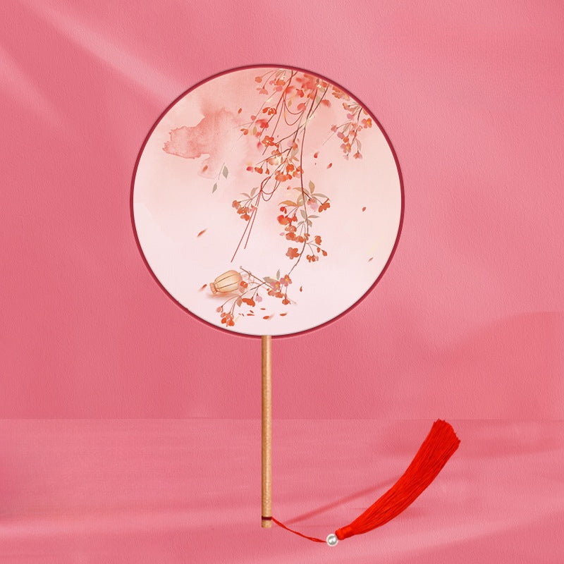 Girls Long Handle Dance Fan Traditional Hanfu Qipao Embroidered Summer Fan