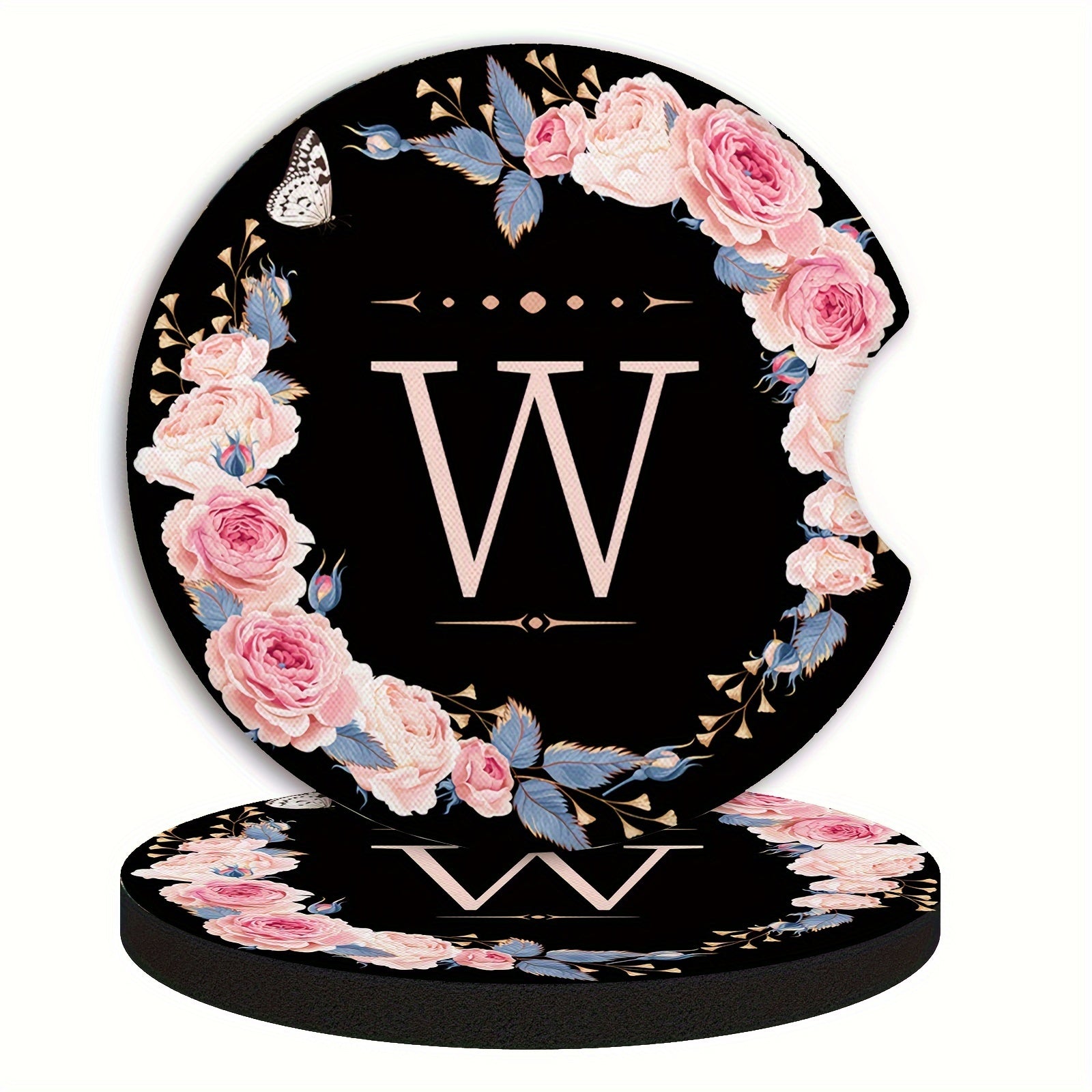 Unisex Rubber Car Coasters 2 Pack Waterproof Floral Monogram Drink Holders