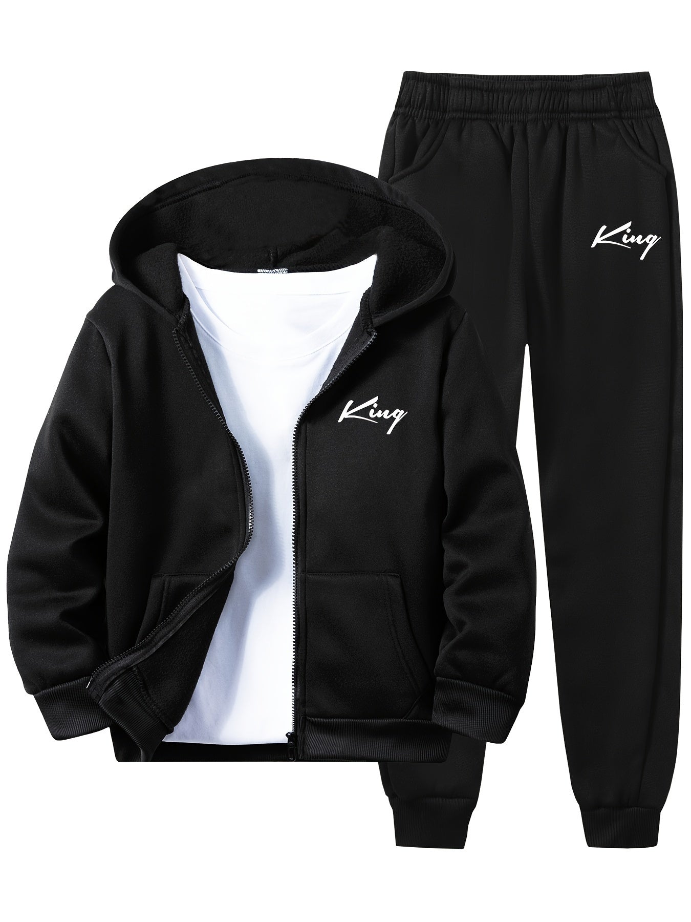 Children's Velvet Hooded Shirt and Pants Set with Letter Print for Casual Sports and Daily Wear