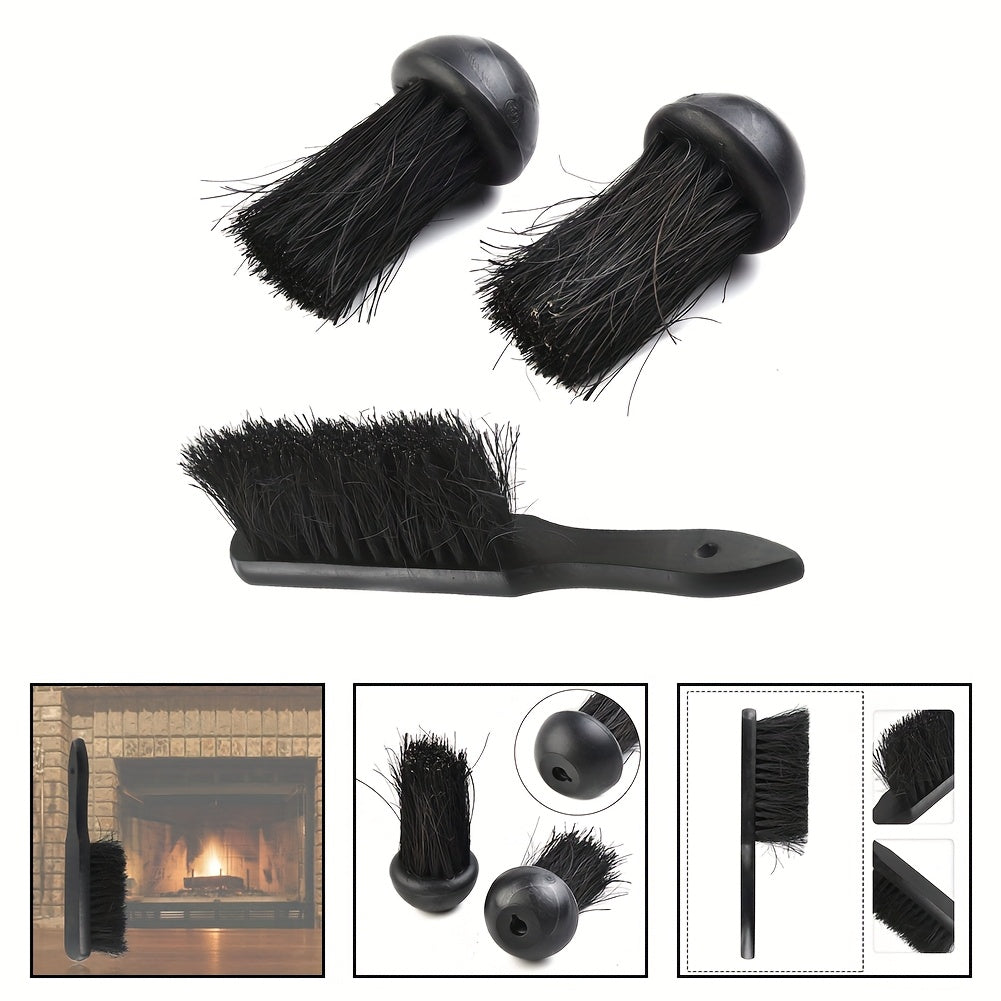Two Round Fireplace Brush Head Replacements and Rectangular Fireplace Brush Set