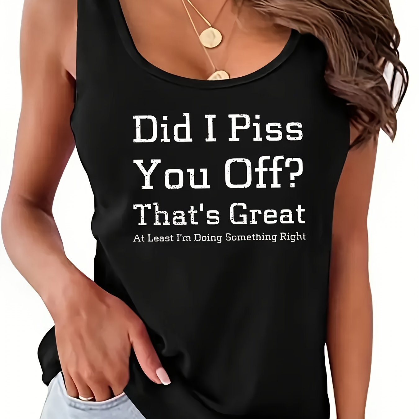 Top de tirantes casual con estampado gráfico negro para mujer, con eslogan, regalo de verano