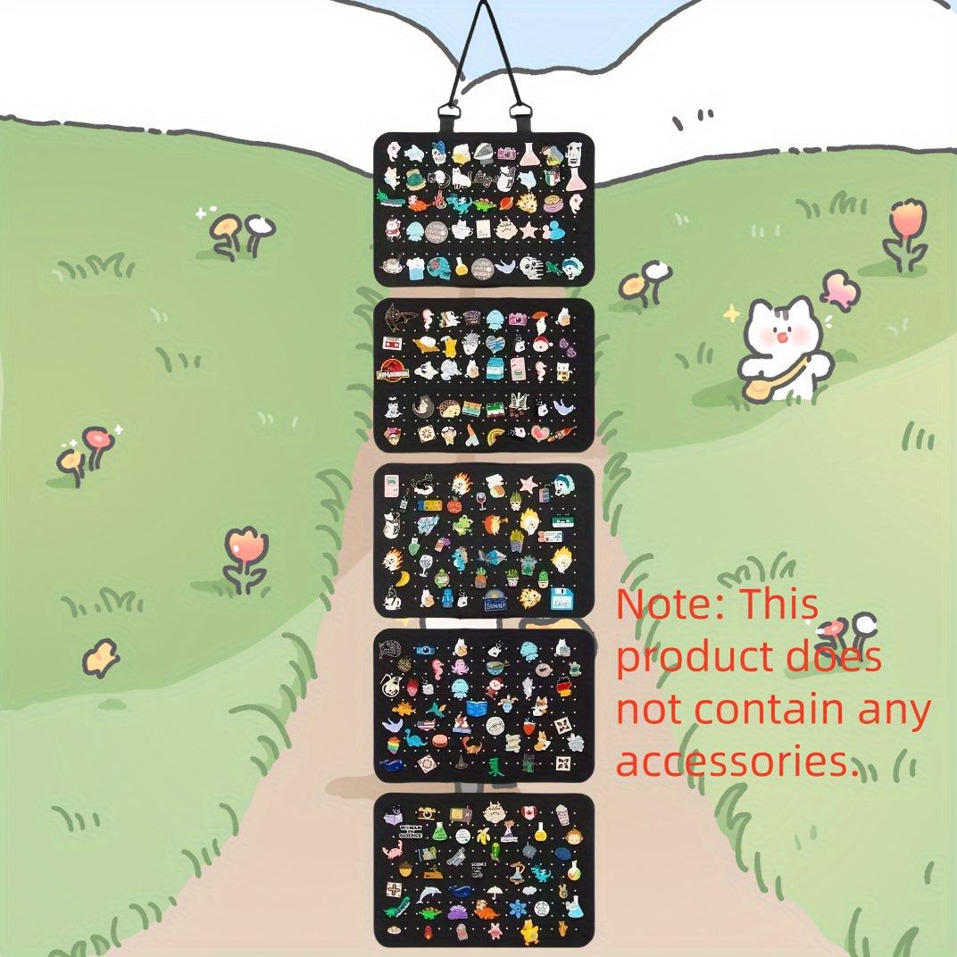 Black Felt Jewelry Organizer Wall Hanging Storage Pouch for Earrings Medals Brooches