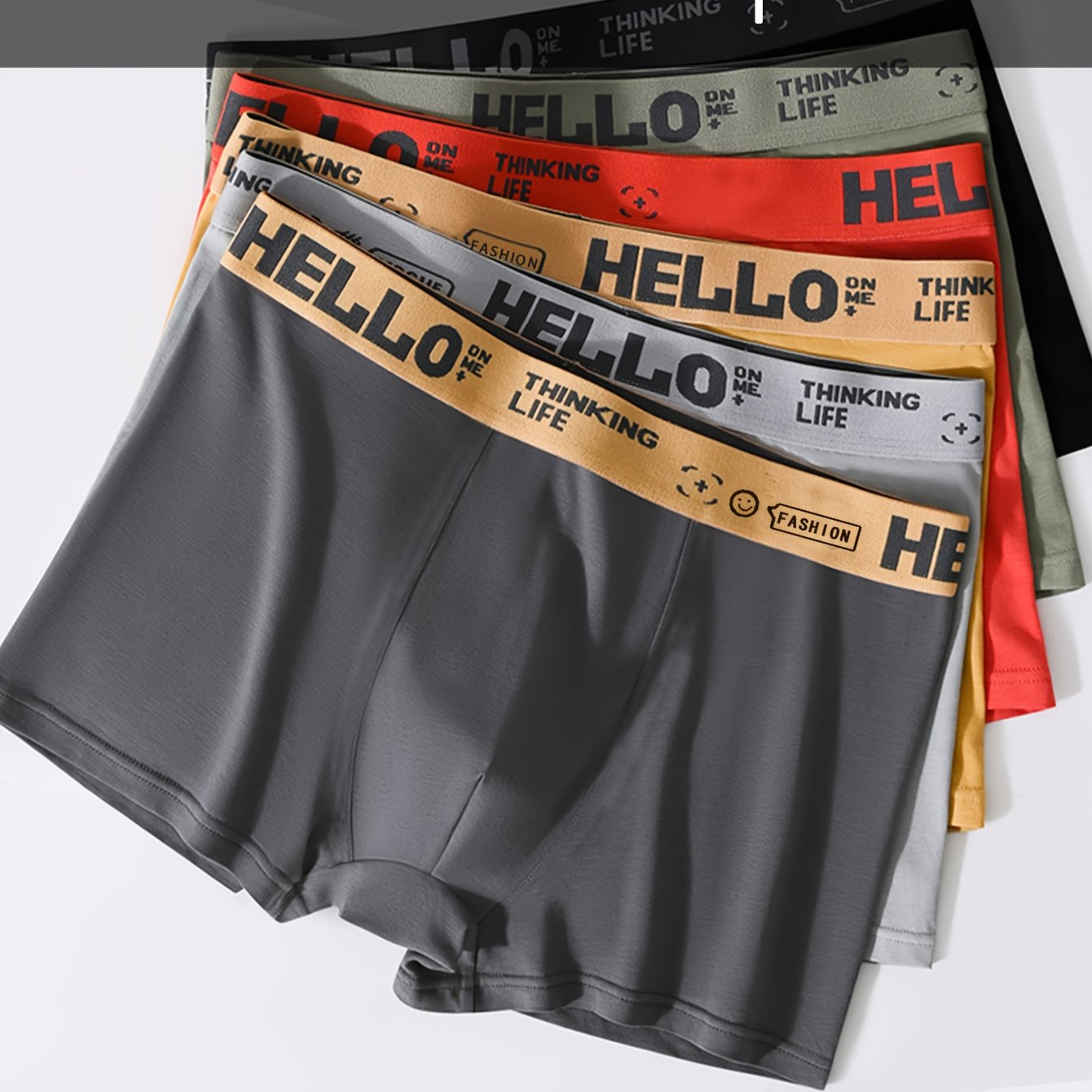 Men's Cotton Boxer Briefs Breathable Stretch Shorts Geometric Pattern Casual Underwear