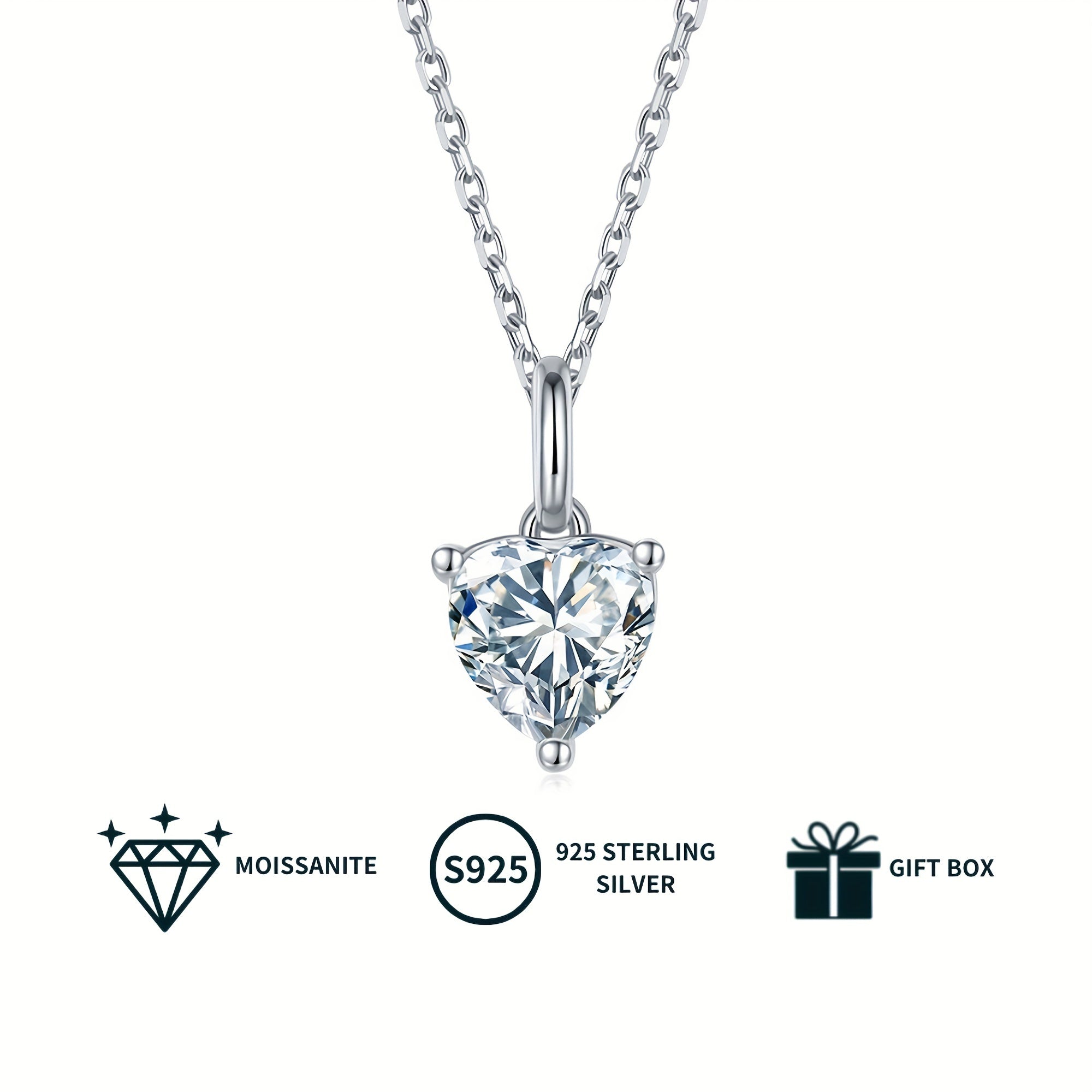 Heart-Shaped Moissanite Jewelry Set Pendant Necklace and Stud Earrings White Gold Plated Silver Gift for Her