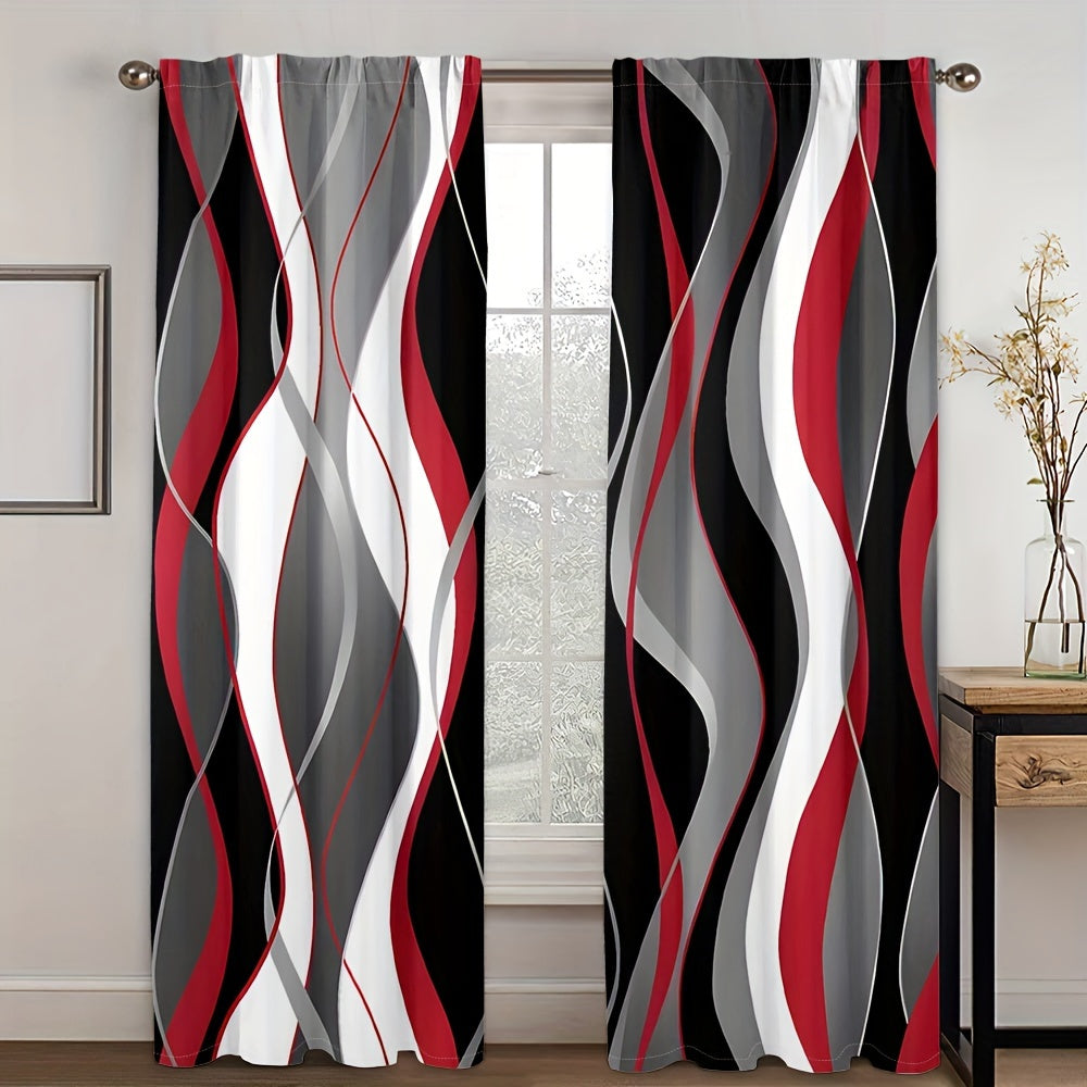Modern Abstract Geometric Curtain Set Black White 2 Pieces Privacy Drapes