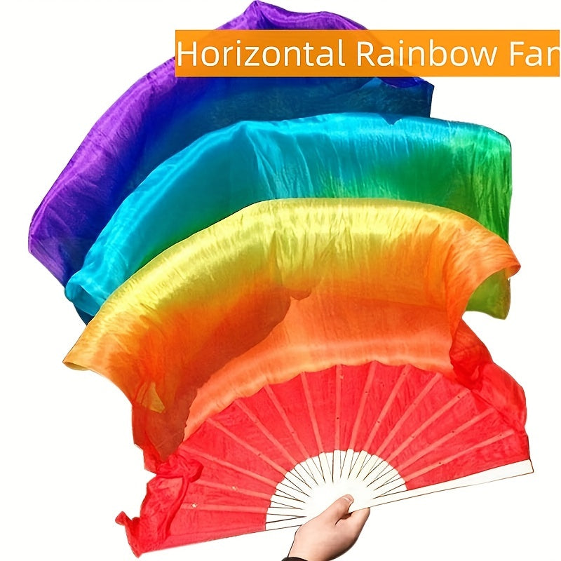 Large Rainbow Folding Fan for Festivals and Parties Colorful Handheld Accessory