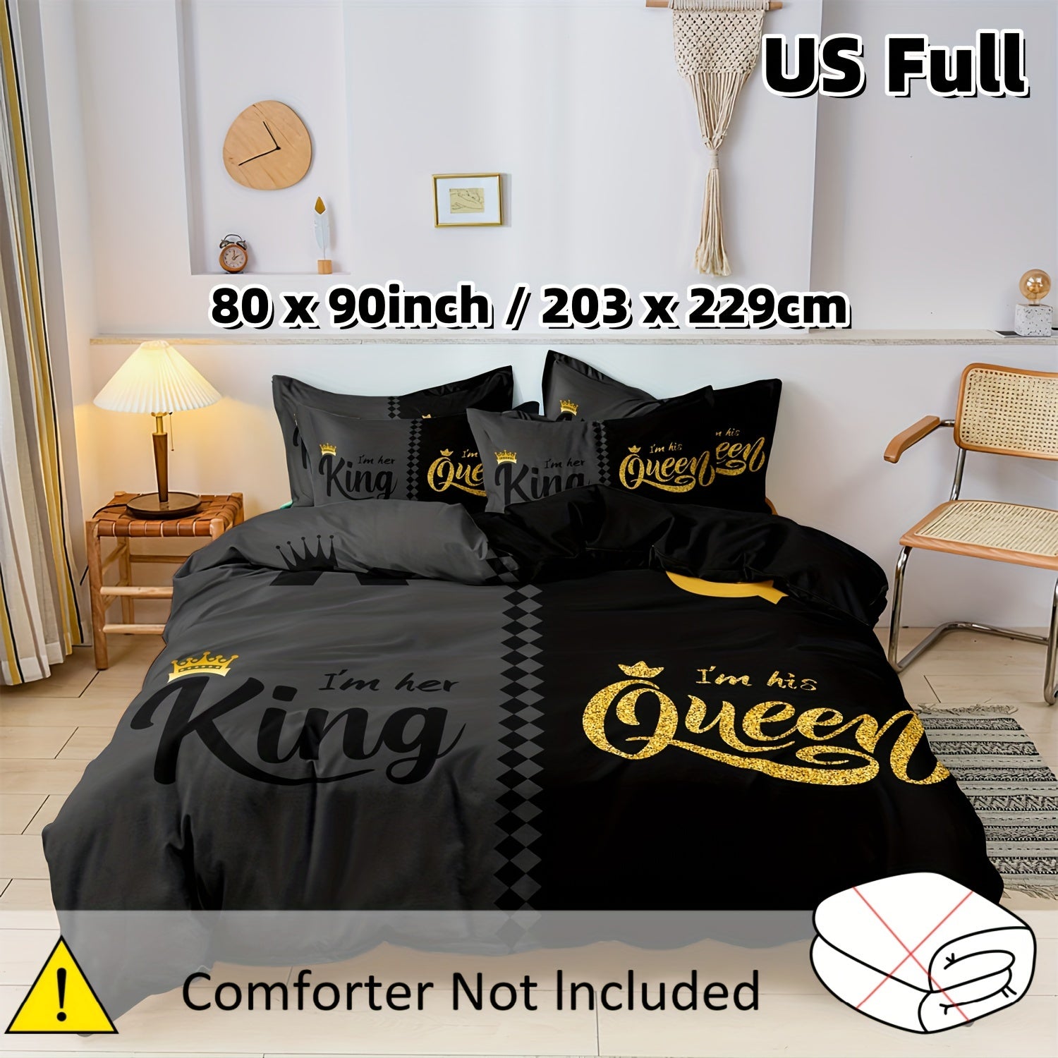 Valentine's Day Crown Duvet Cover Set Queen King 3 Piece Soft Polyester Breathable