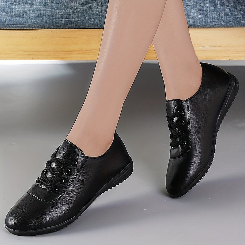 Women's Casual Lace-Up Sneakers Solid Color Breathable Microfiber Low Top