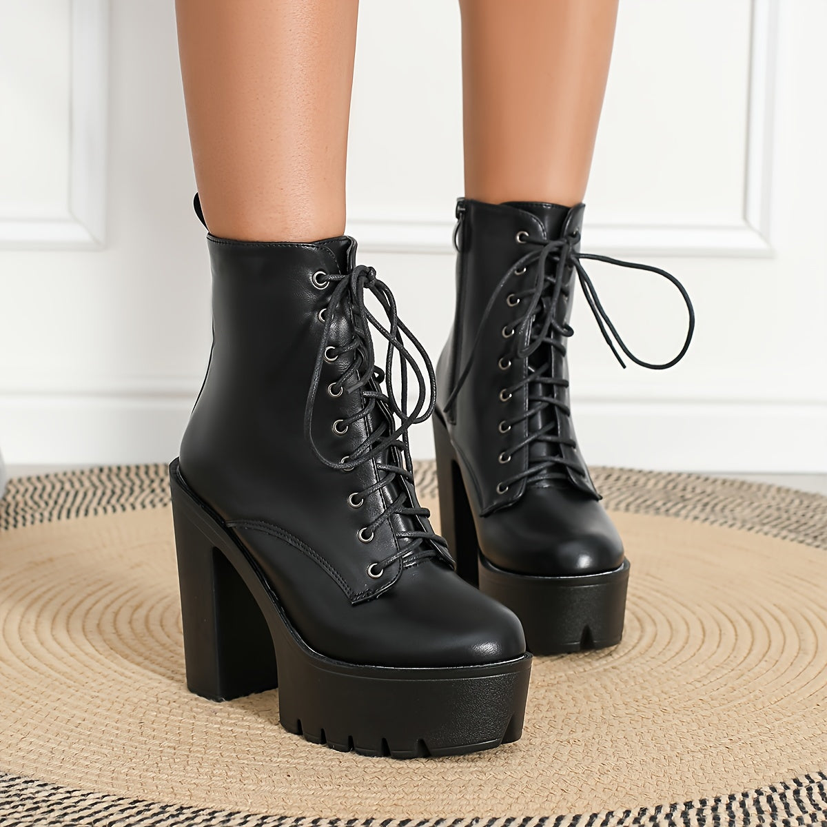 Women's Ankle Boots High Heel Solid Color Side Zipper Fabric Lining