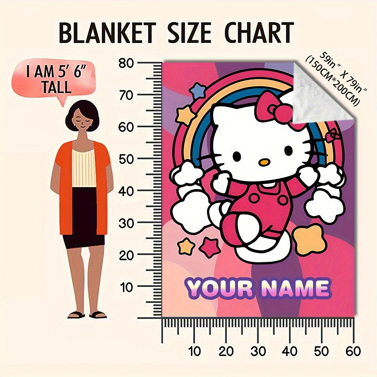 Personalized Cartoon Hello Kitty Flannel Blanket for Kids and Adults