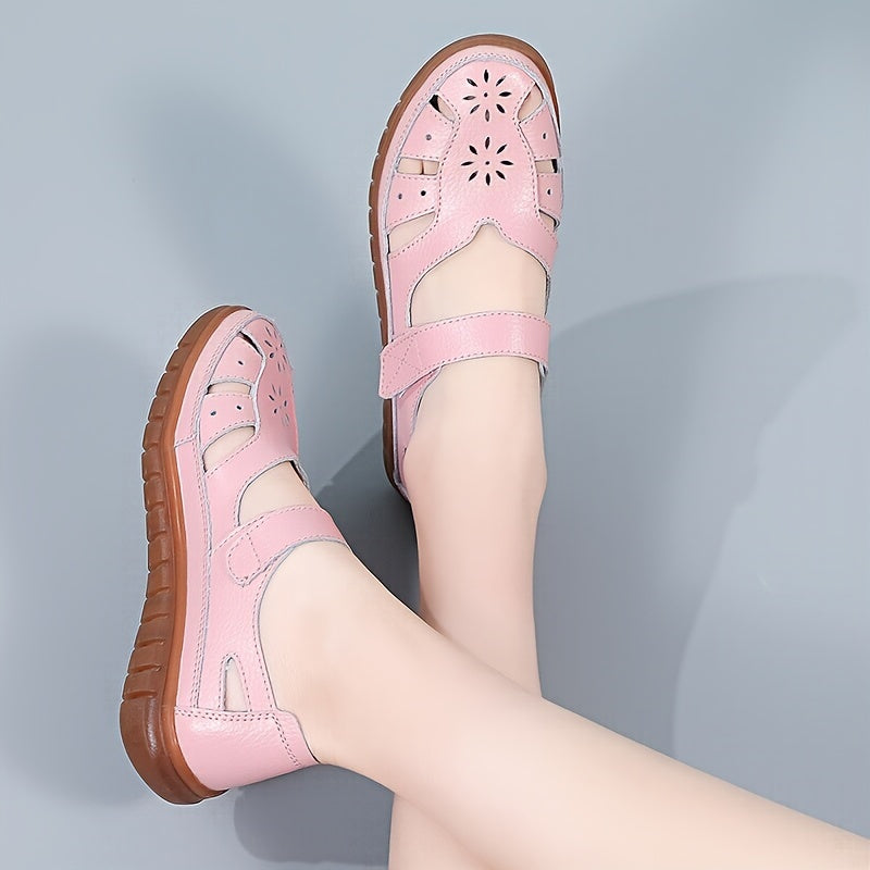 Ayollar uchun haqiqiy charm sandallar, yumshoq taglik, kesilgan dizayn, tasodifiy va havodor.