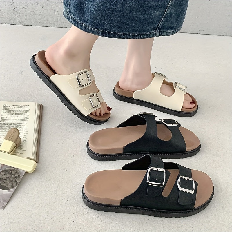 Women's Slip-On Sandals Open-Toe Summer Beach Shoes with Cushioned Sole