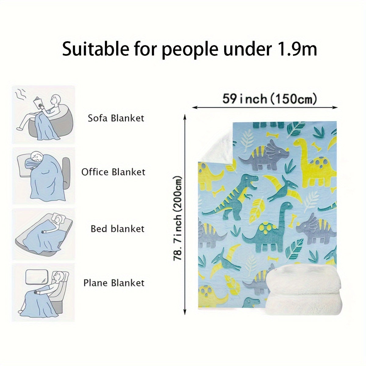 Kids Boys Fleece Throw Blanket with Glow-in-the-Dark Dinosaur Design for Birthday Gift