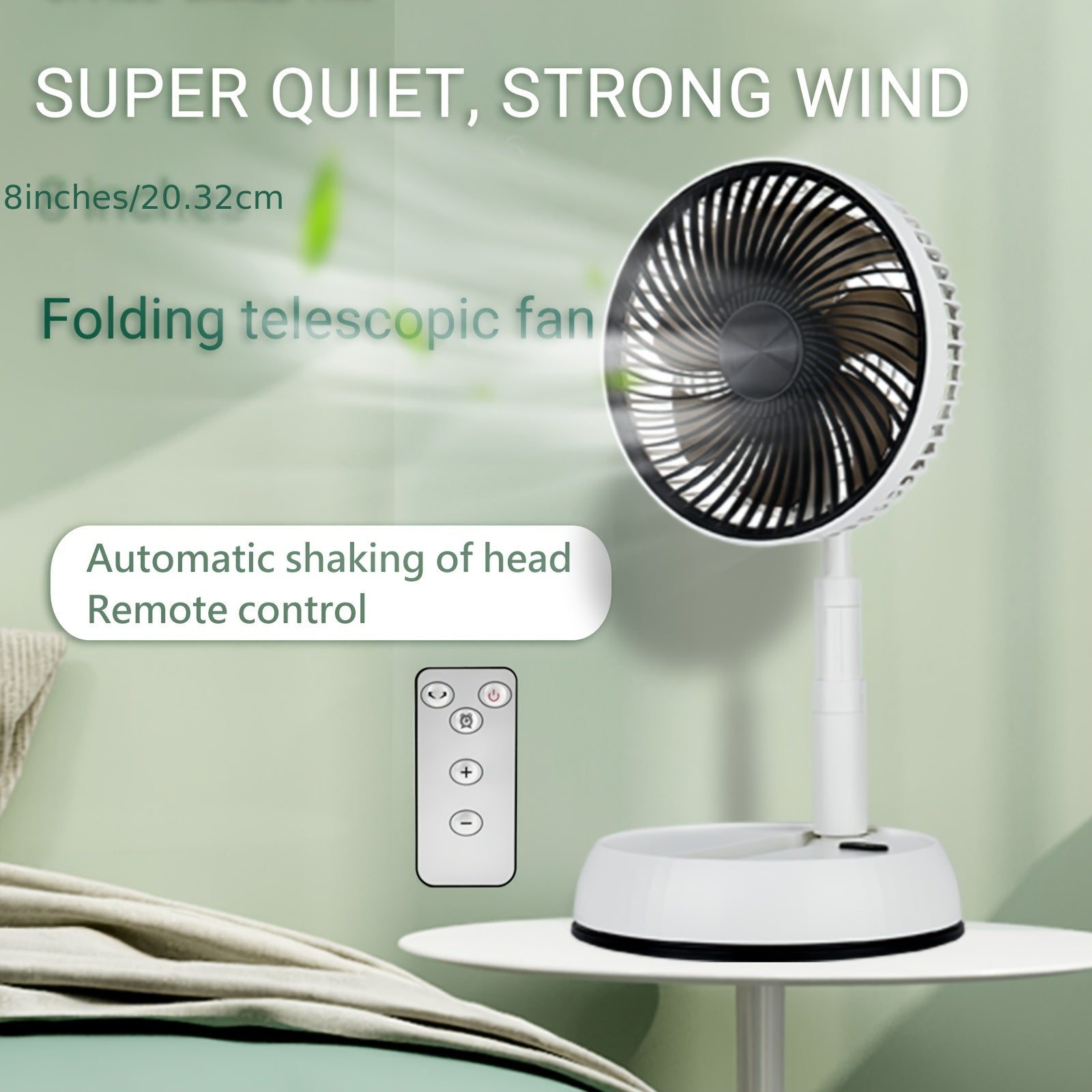 Portable Retractable Floor Fan with Remote, Rechargeable Battery, Oscillating Indoor Outdoor Fan