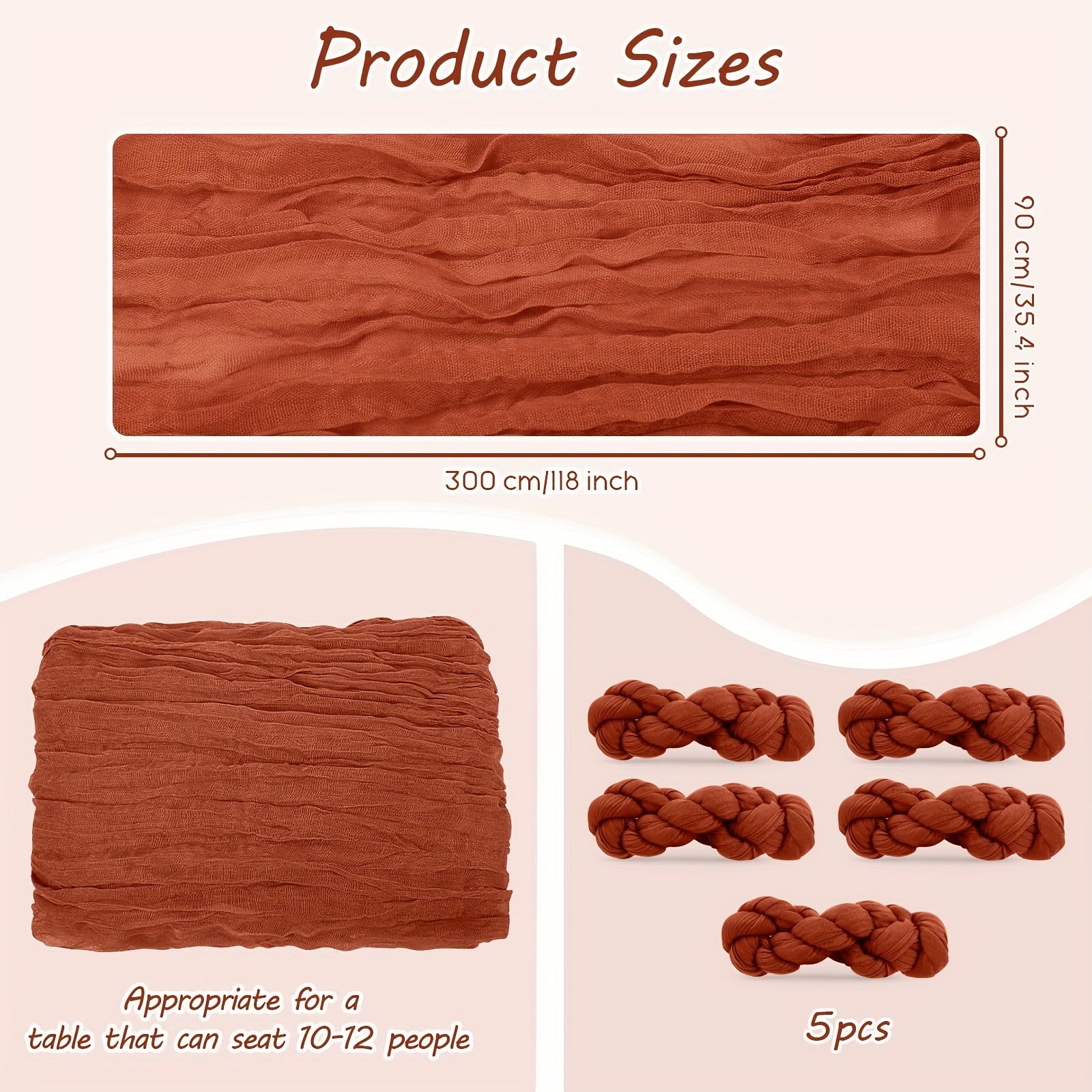 Set of 5 Handmade Polyester Table Runners for Weddings and Events