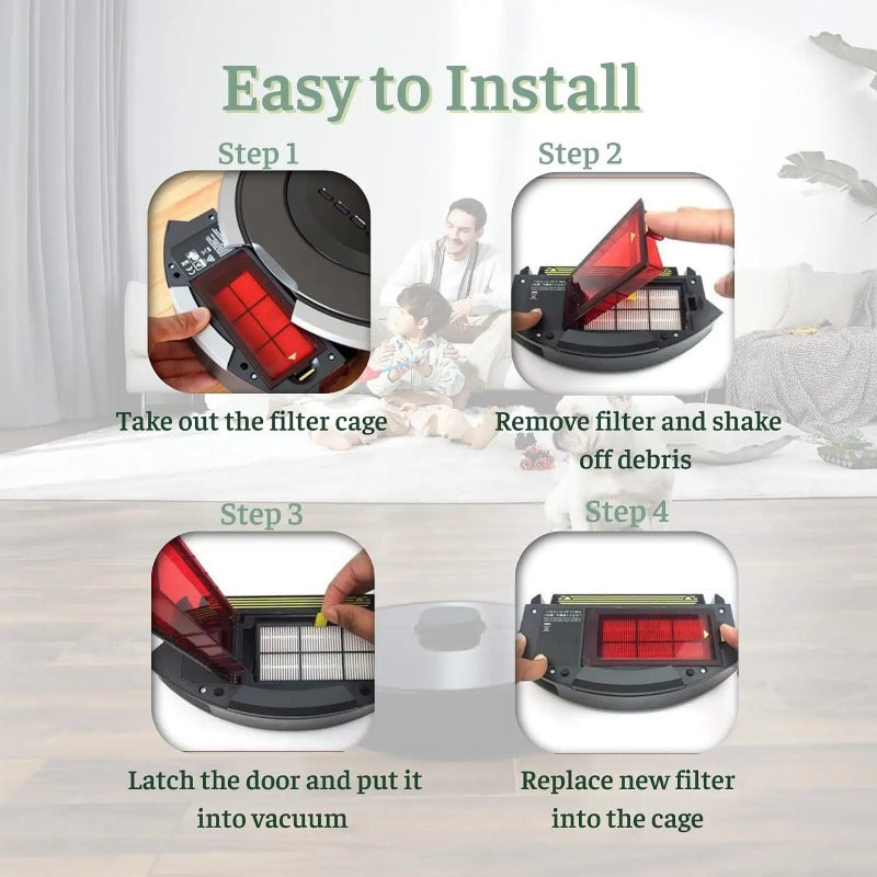 iRobot 800 va 900 seriyali changyutgichlar uchun almashtirish HEPA filtrlar qulay 4-dona to'plamda keladi. Ushbu filtrlar 805, 860, 870, 871, 875, 880, 890, 960, 961, 980, 981 va 985 kabi turli modellarga mos keladi. Ular quyidagilardan tayyorlangan