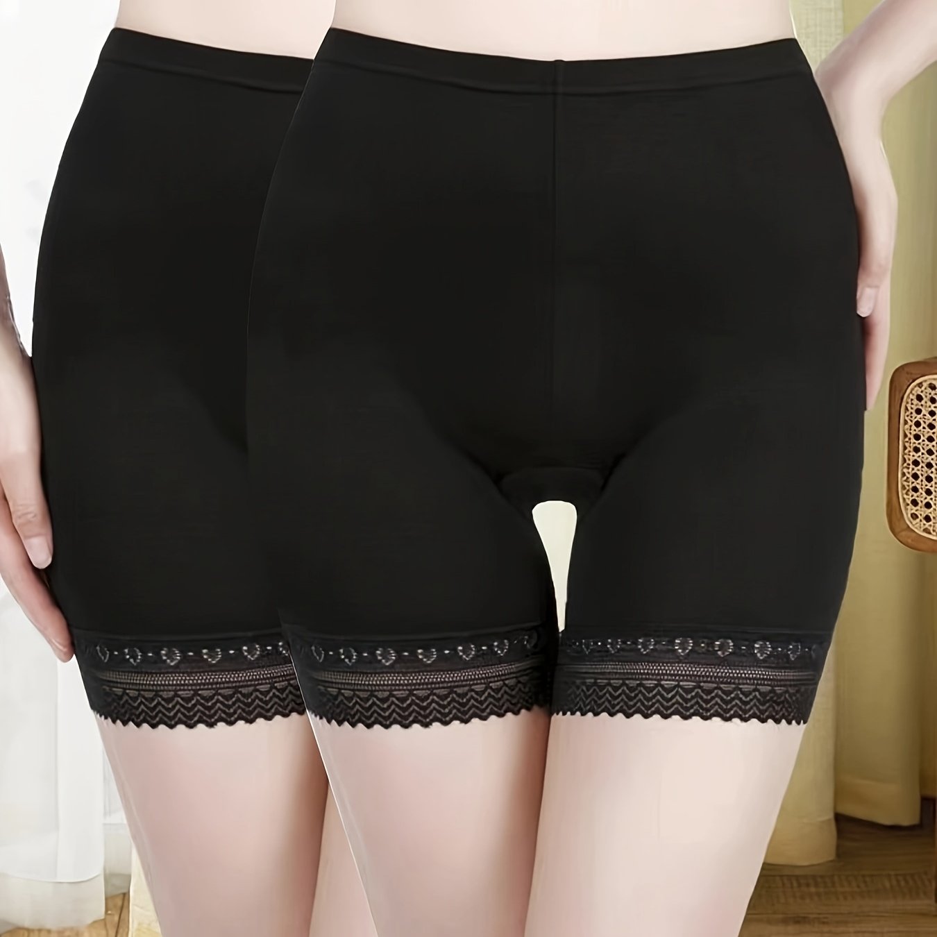 2-компонентные бежевые кружевные боксеры, бесшовные и эластичные с резинкой на талии, комфортное и дышащее белье из смеси модала и спандекса
