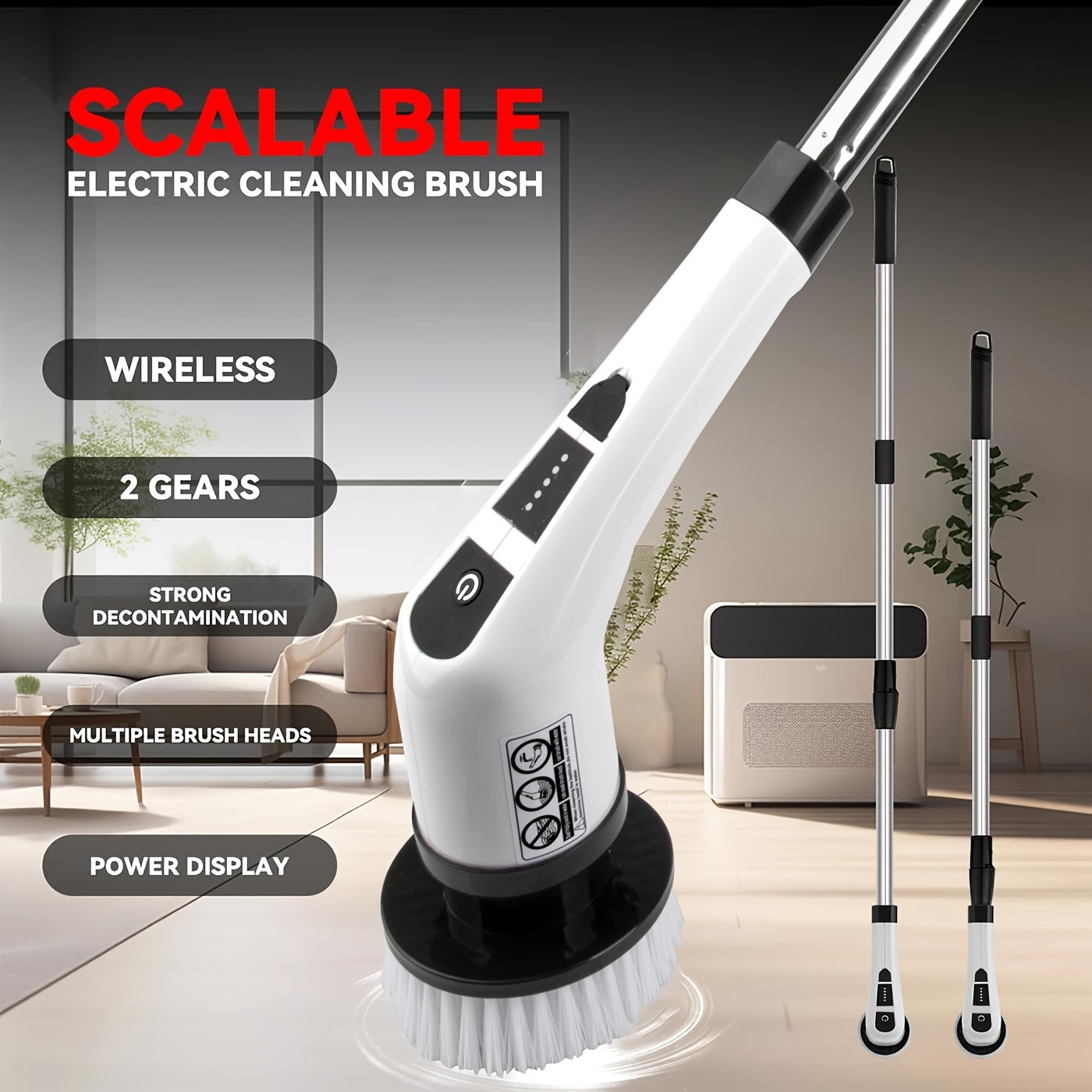 Electric Cleaning Brush Set 7-in-1 Cordless 2-Speed Long Handle Interchangeable Heads