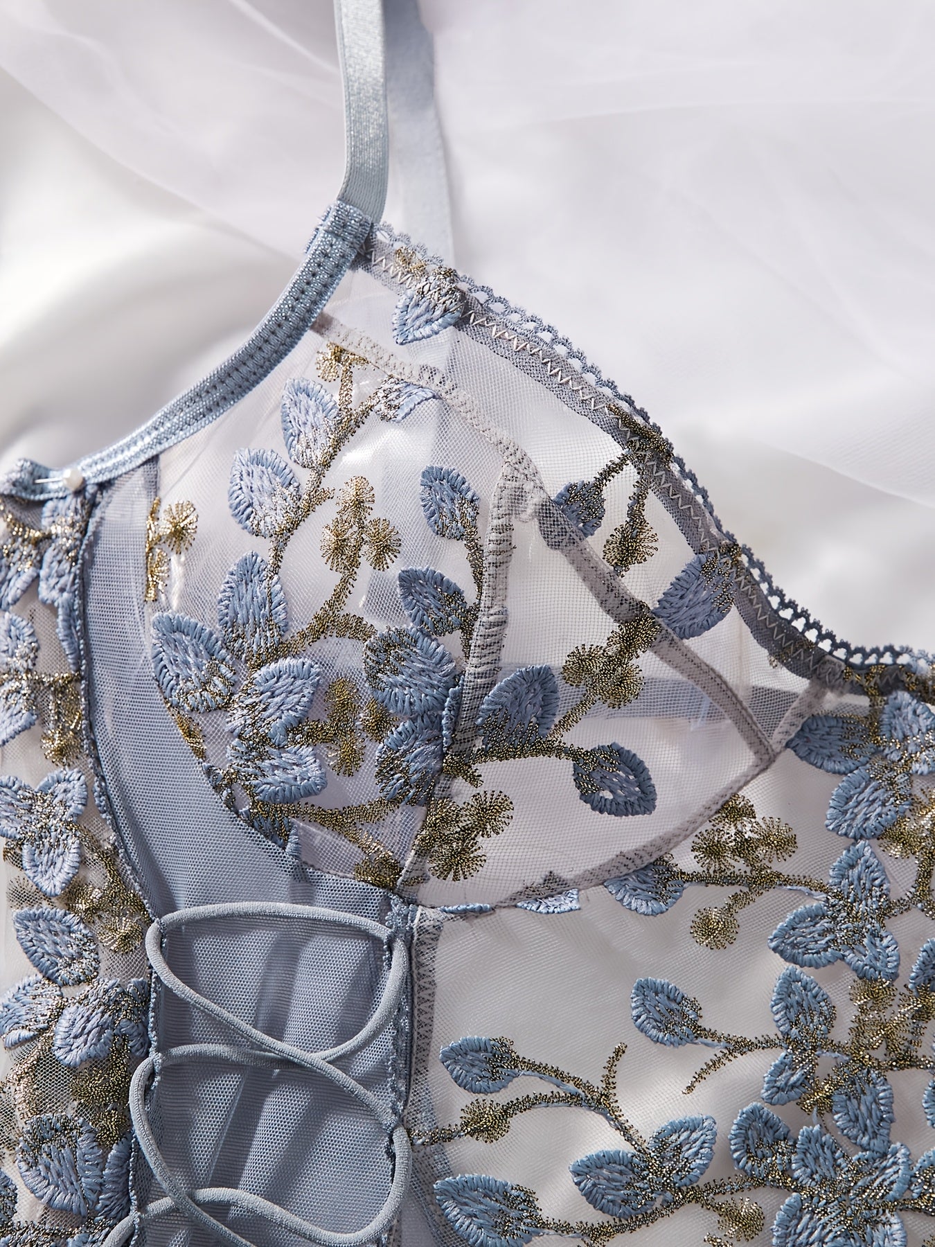 Floral Embroidered Bodysuit with Belt for Women