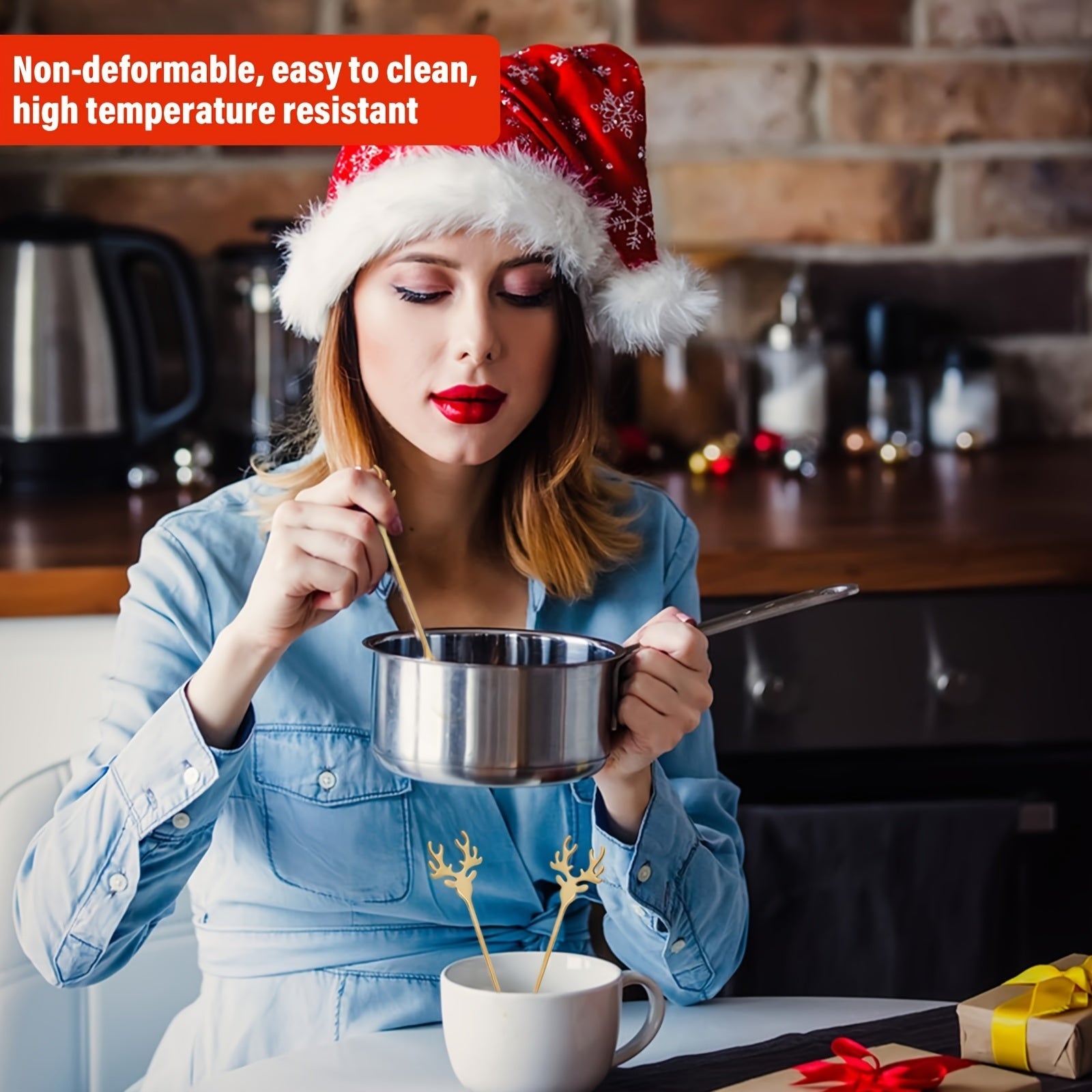 Set of 6 Festive Holiday Reindeer Stainless Steel Coffee Spoons for Espresso Tea