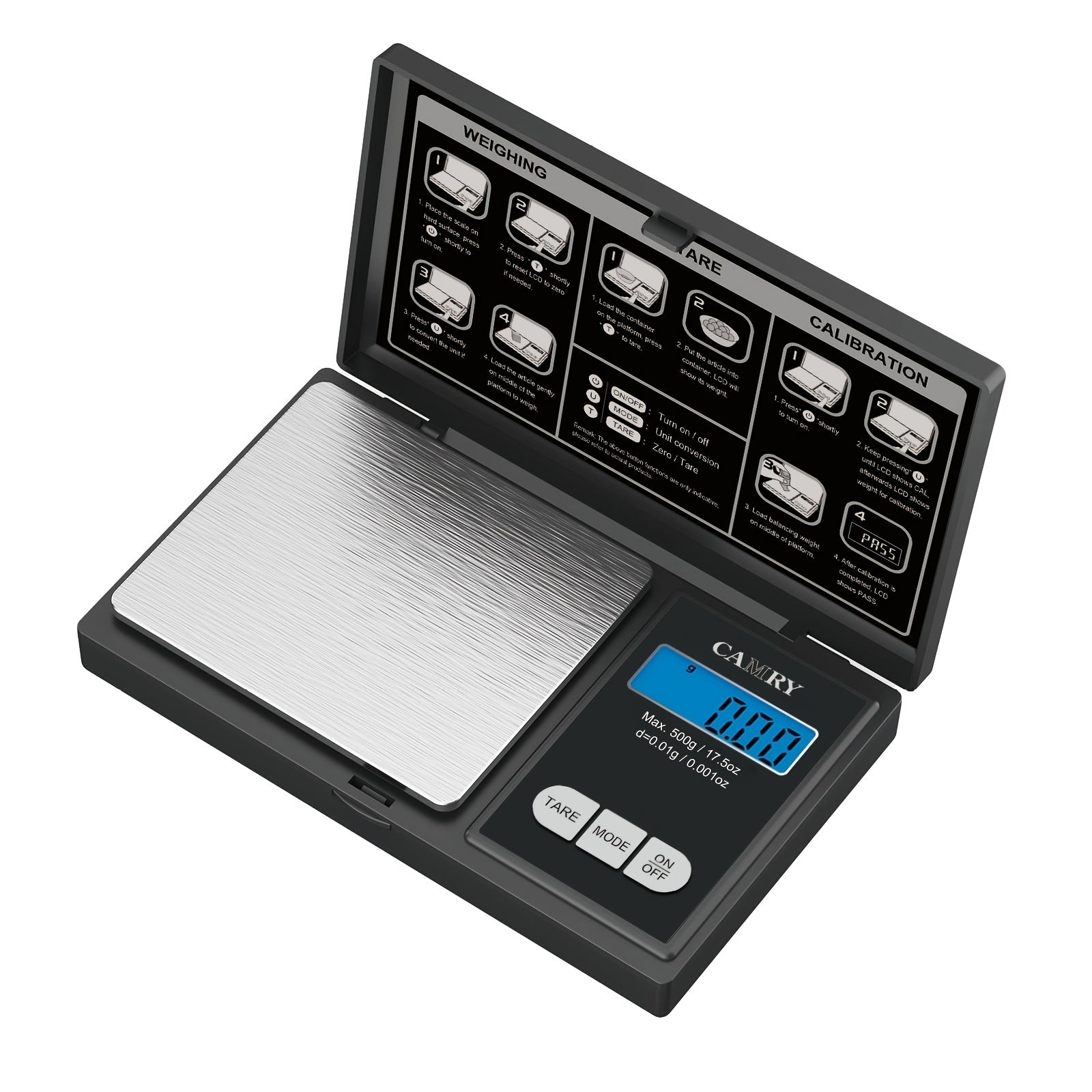 Precision Pocket Scale 0.01g 500g Capacity Food Jewelry Travel Backlit LCD