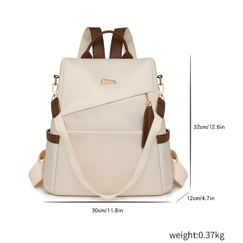 Women's Nylon Anti-Theft Backpack Purse in White and Brown with Adjustable Straps and Large Capacity