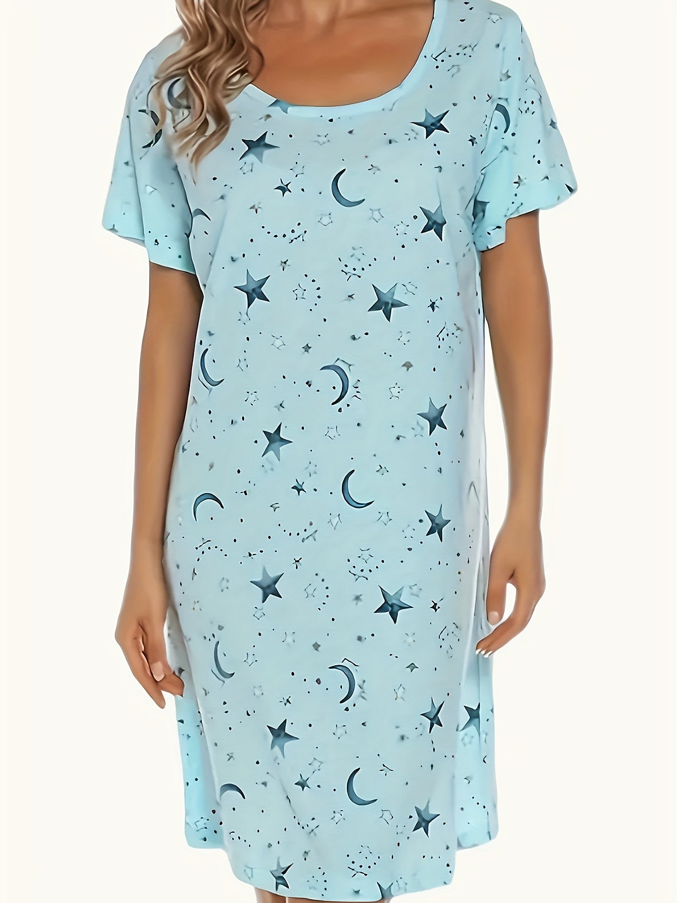 Women's Sleep Dress Soft Cotton Starry Night Sky Butterfly Print Lounge Wear