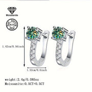 Pendientes de aro de moissanita azul verdosa de 2 quilates en plata de ley para mujer