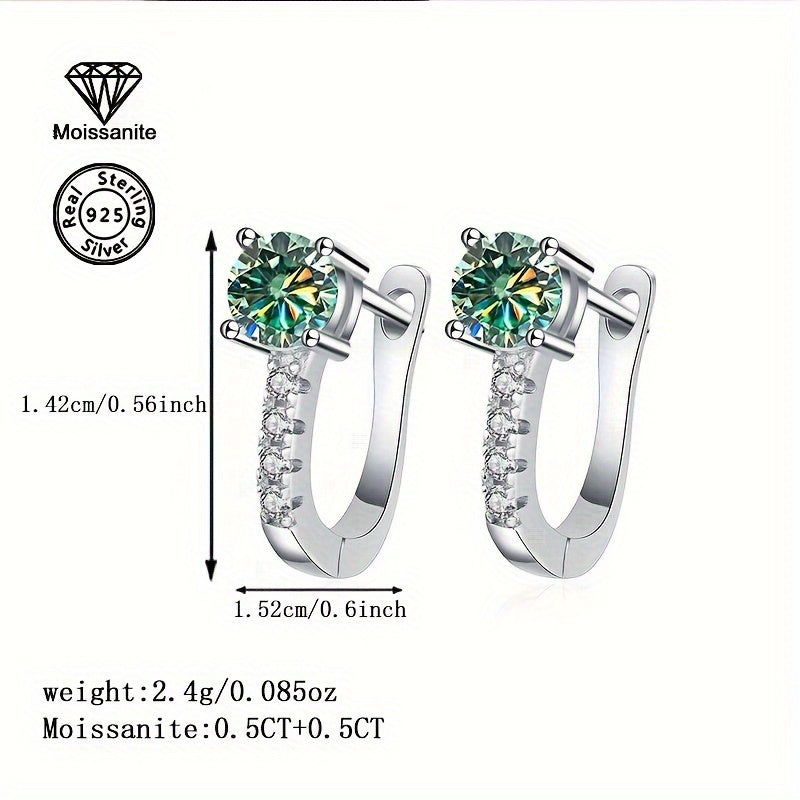 2 Carat Blue Green Moissanite Hoop Earrings Sterling Silver for Women