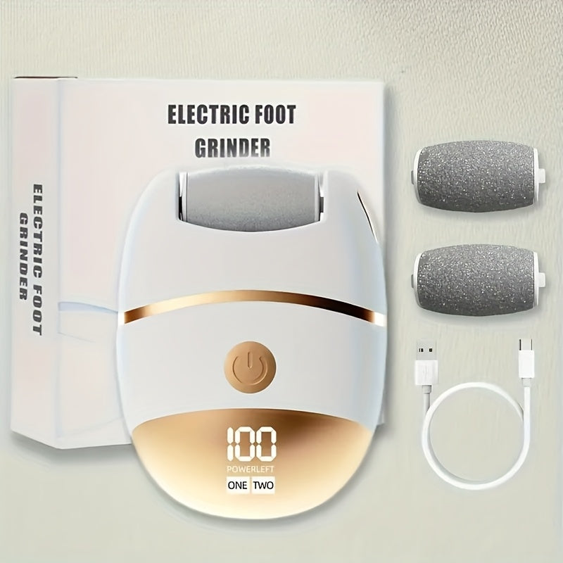 Electric Foot Grinder with 4 Replacement Heads Dual Speeds LED Display USB Charging