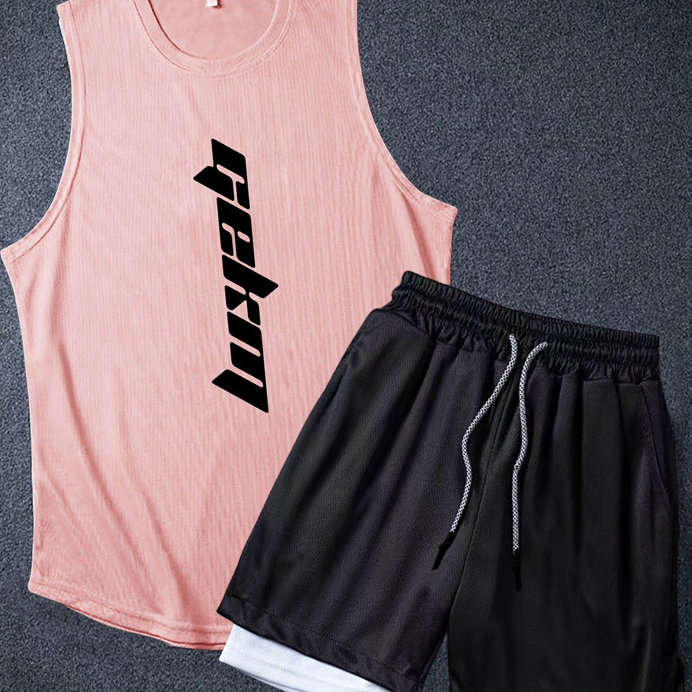 Men's Polyester Basketball Outfit Letter Print Tank Top and Loose Shorts Set