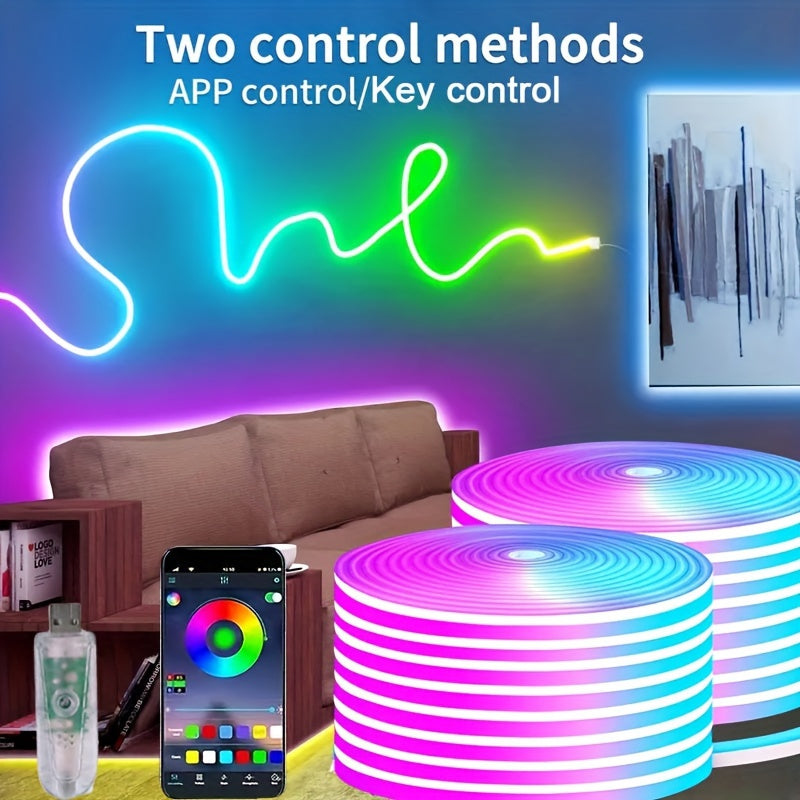 RGB Neon LED Strip Lights App Control Music Sync USB Powered Multiple Sizes