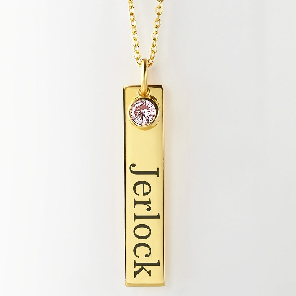 Personalized Stainless Steel Necklace with Birthstone and Name Engraving for Women