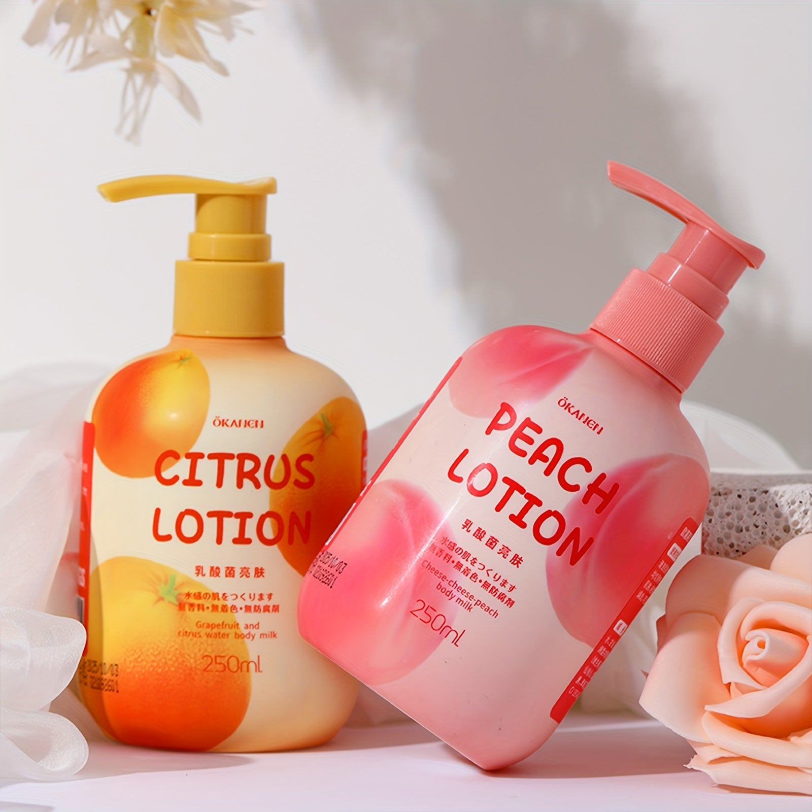 Unisex Body Lotion for Dry Skin with Hyaluronic Acid and Vitamin C and E, Peach Citrus Scent