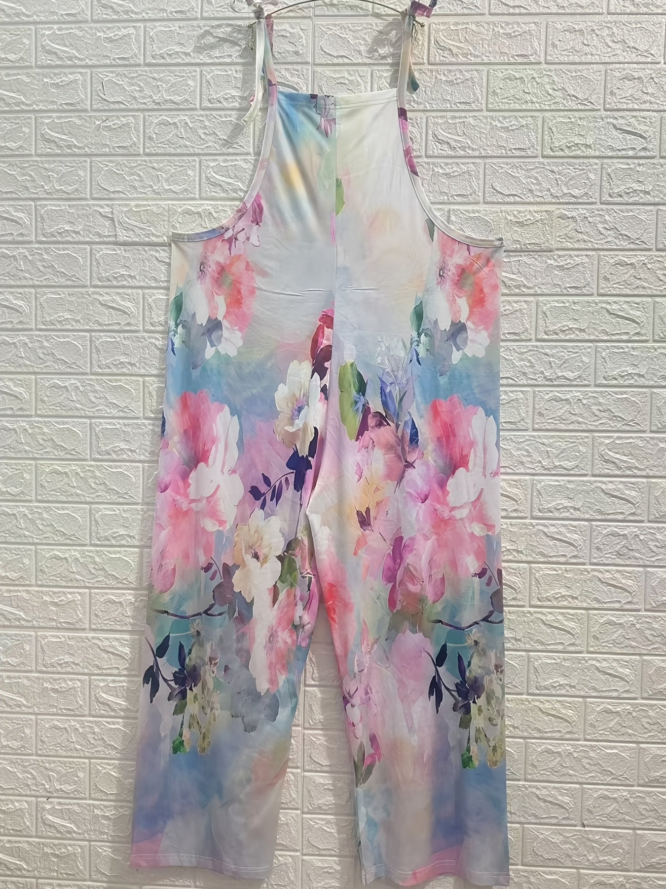 Plus Size Women's Floral Jumpsuit High-Waisted Sleeveless Beachwear