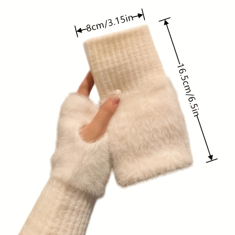 Soft Knit Fingerless Gloves for Women with Elastic Wrist for Cold Weather