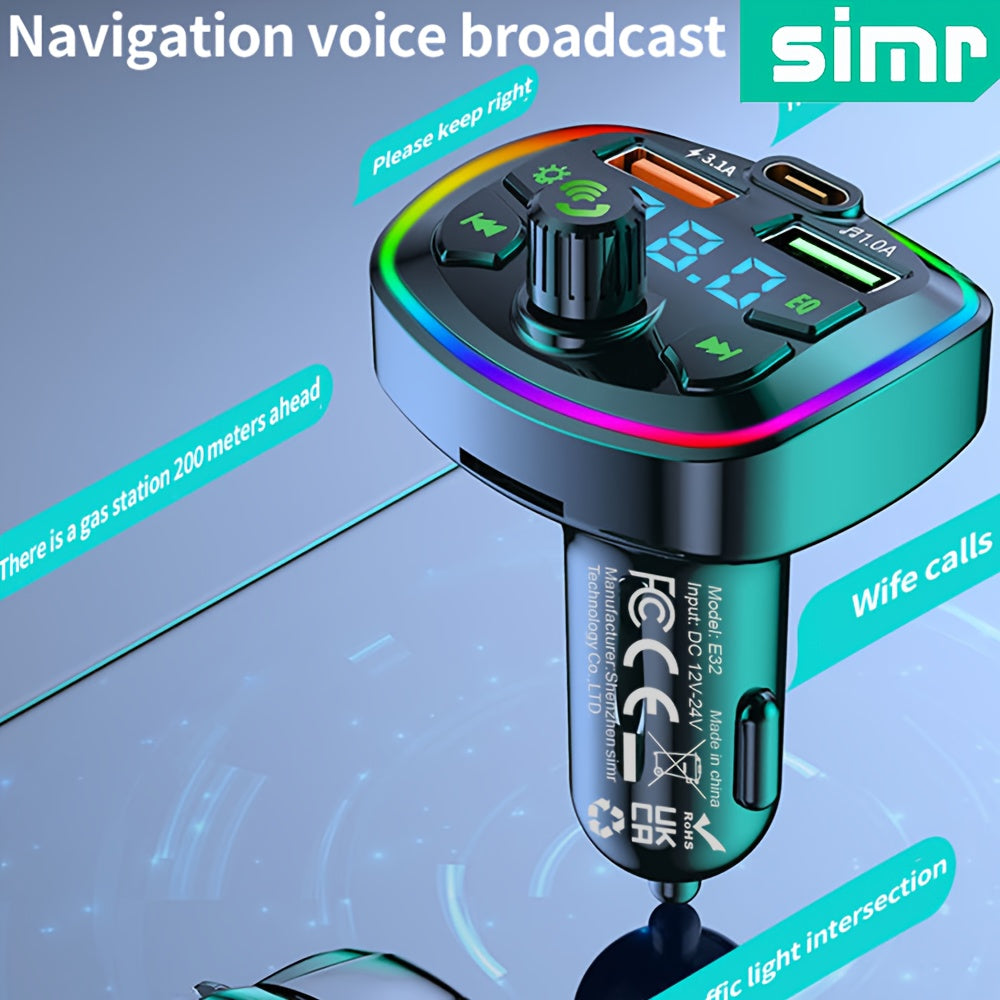 Wireless Car Charger with FM Transmitter, Fast USB & Type-C Charging