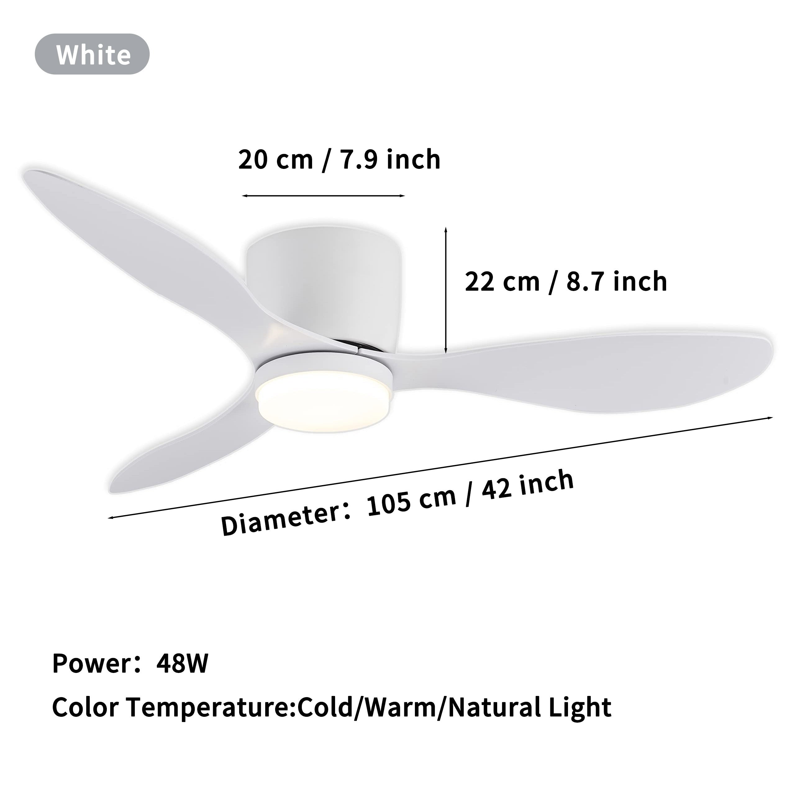 Ventilador de techo moderno de 52 pulgadas con luces LED, control remoto, temperatura de color ajustable, 6 velocidades para uso en interiores, sala de estar, dormitorio, comedor