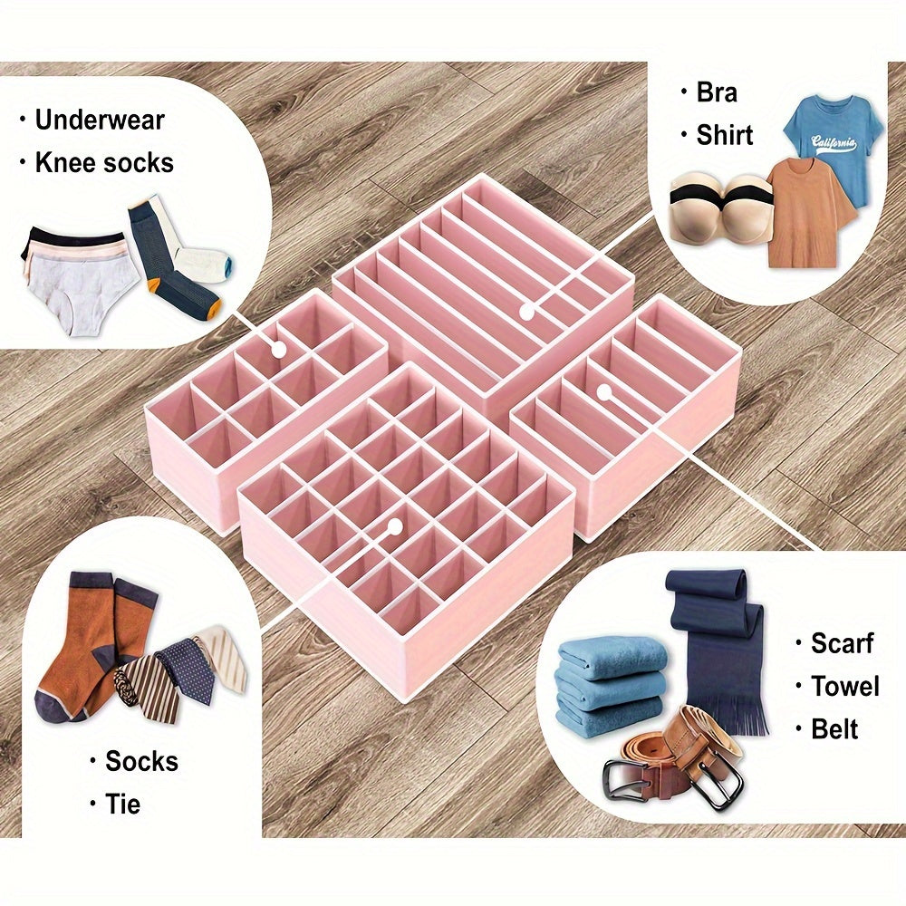Набор из 4 розовых тканевых разделителей для ящиков для организации гардероба, регулируемый, экономящий пространство для хранения