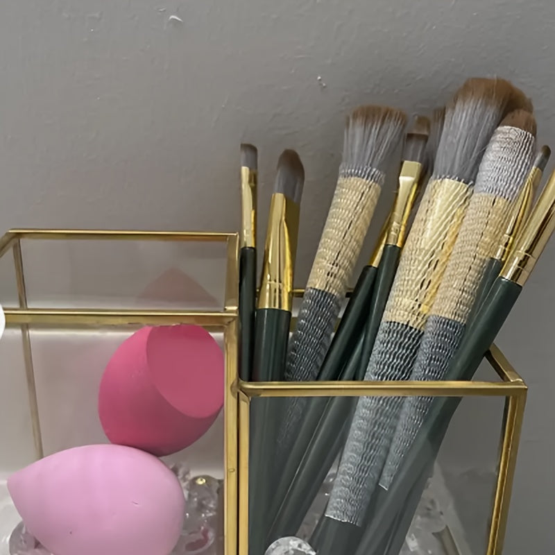 Women Makeup Brush Set 14 Pcs Green Professional Face Eye Blending Contouring