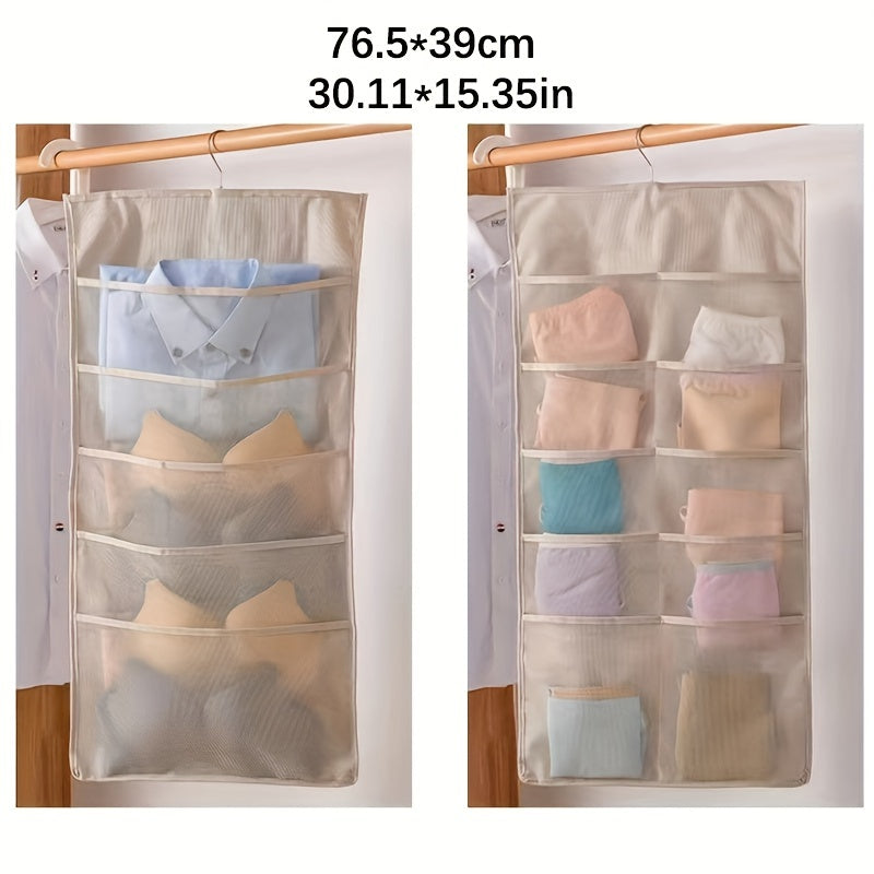 Dual-Sided Hanging Organizer for Underwear Socks Non Woven Foldable Grey Pink Ivory