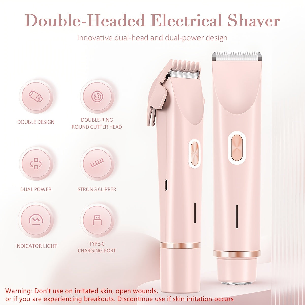 Women's Electric Hair Trimmer Dual-Head Rechargeable USB Face and Body Shaver