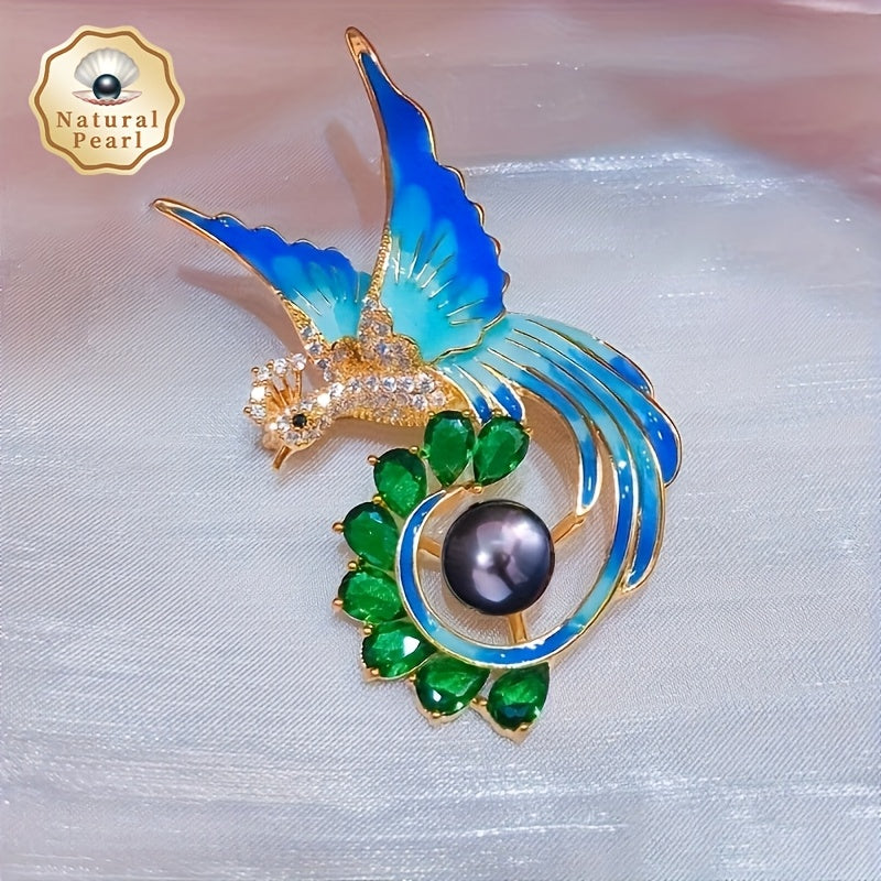 Vintage Black Pearl Brooch with Zirconia in Gift Box for Women