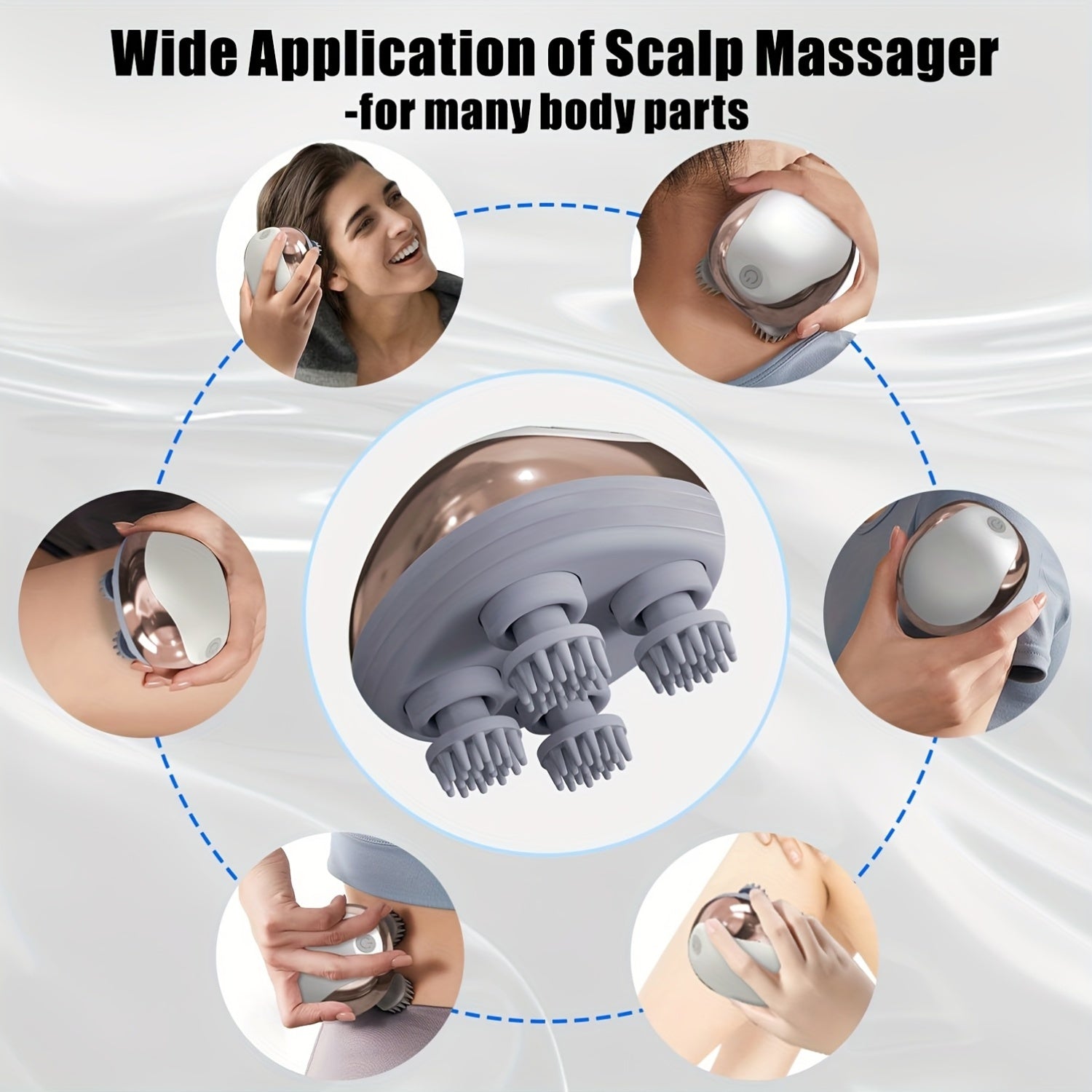 Electric Handheld Scalp Massager with 4 Claws USB Rechargeable Portable for Human and Pet Hair