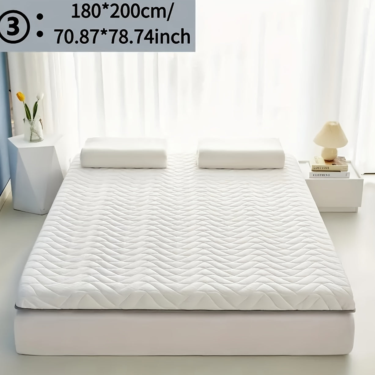 Breathable Non-Slip Mattress Pad 6-8cm Thick Polyester Woven Fabric White