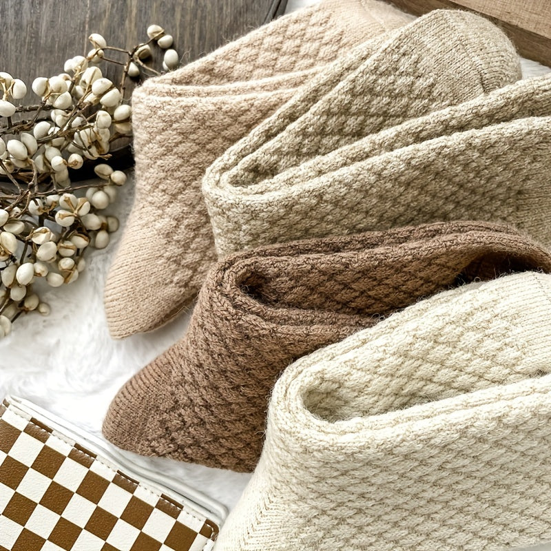 Calcetines de tubo medio con patrón de rombos peludo para mujer, 6 pares, cálidos y cómodos, poliéster